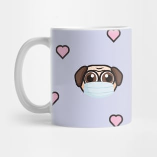 Cute Pugs Wearing Masks Pattern With Pink Hearts Shapes  Graphic illustrations Mug